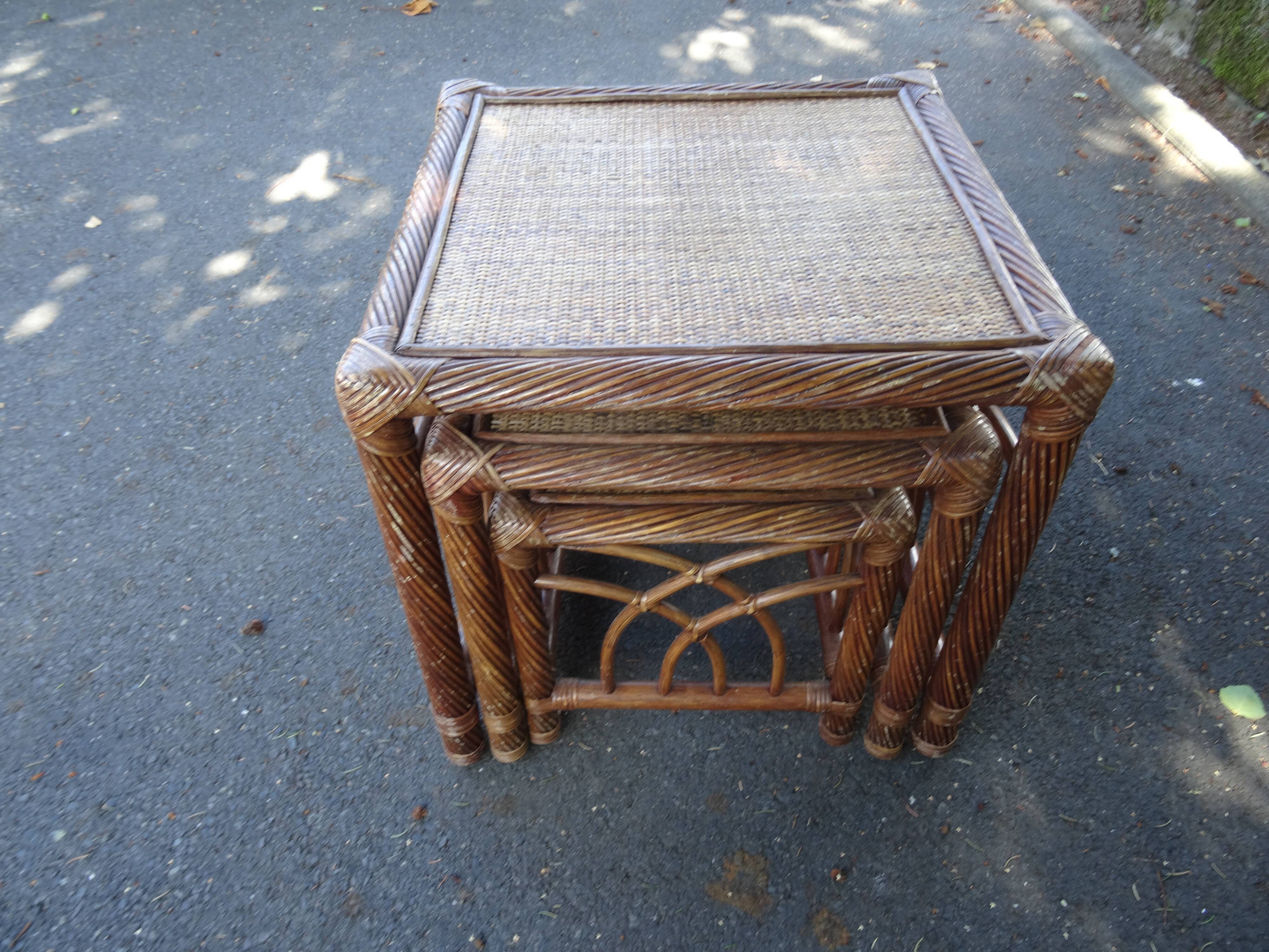 Trio of bamboo and rattan tables