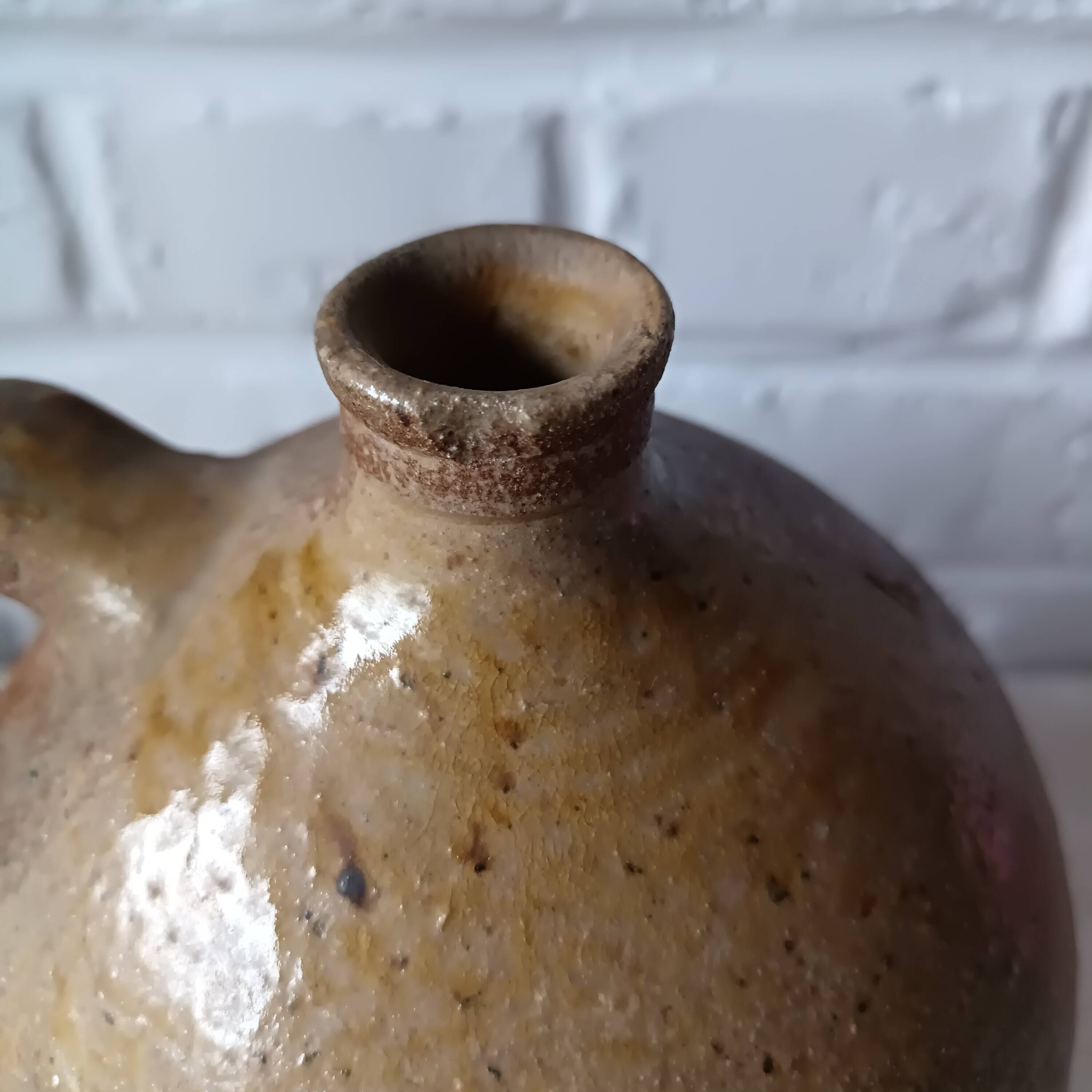 Old beige-brown stoneware jar France