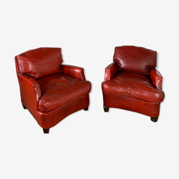 Pair of leather club chairs 30s