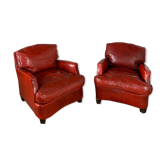 Paire de fauteuils club en cuir années 30