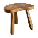 Tabouret tripode brutaliste en bois massif, années 80