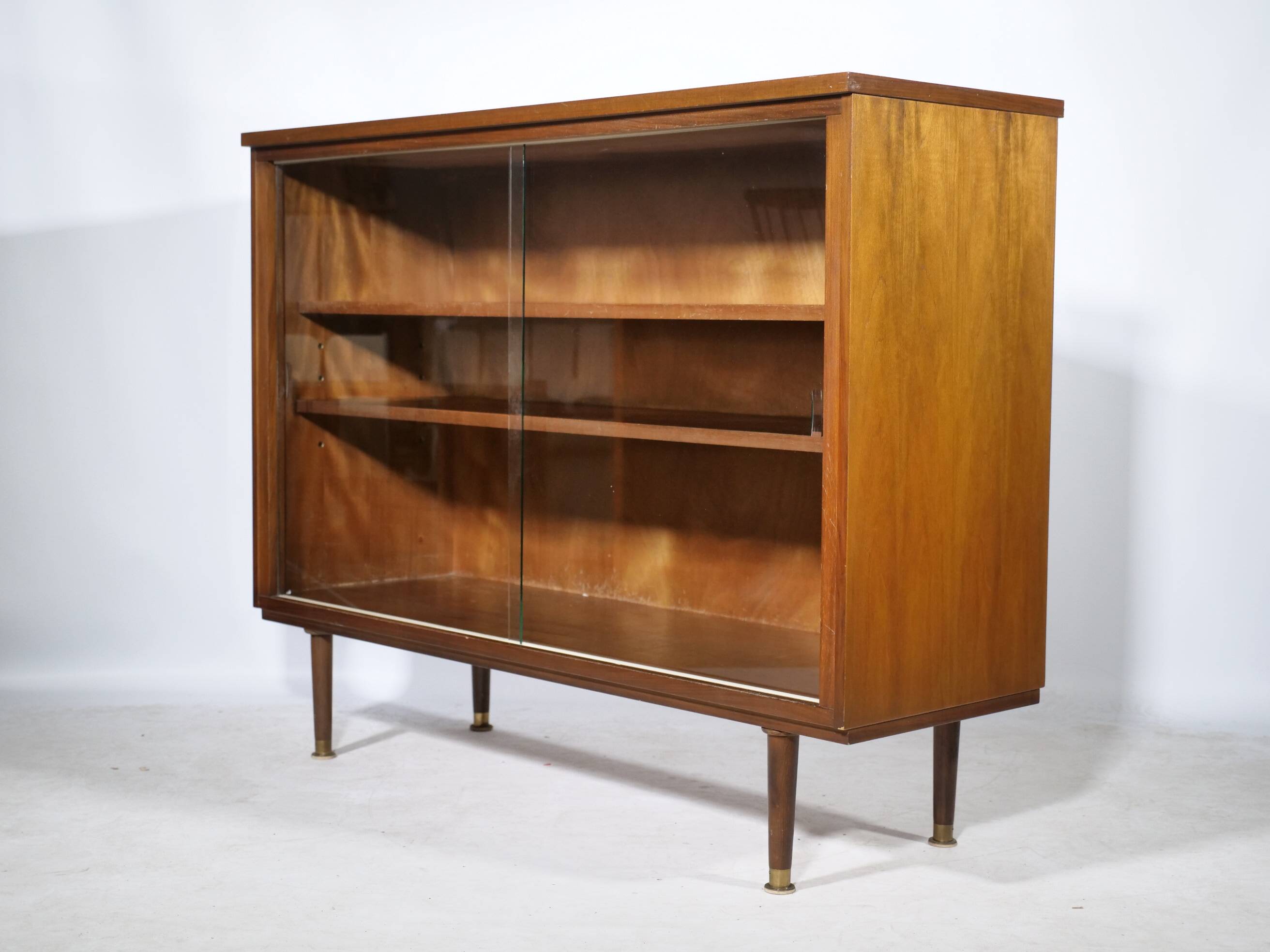 Showcase Cabinet 1960s Sideboard Sliding Door Walnut
