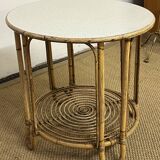Small round bamboo and rattan table from the 60s