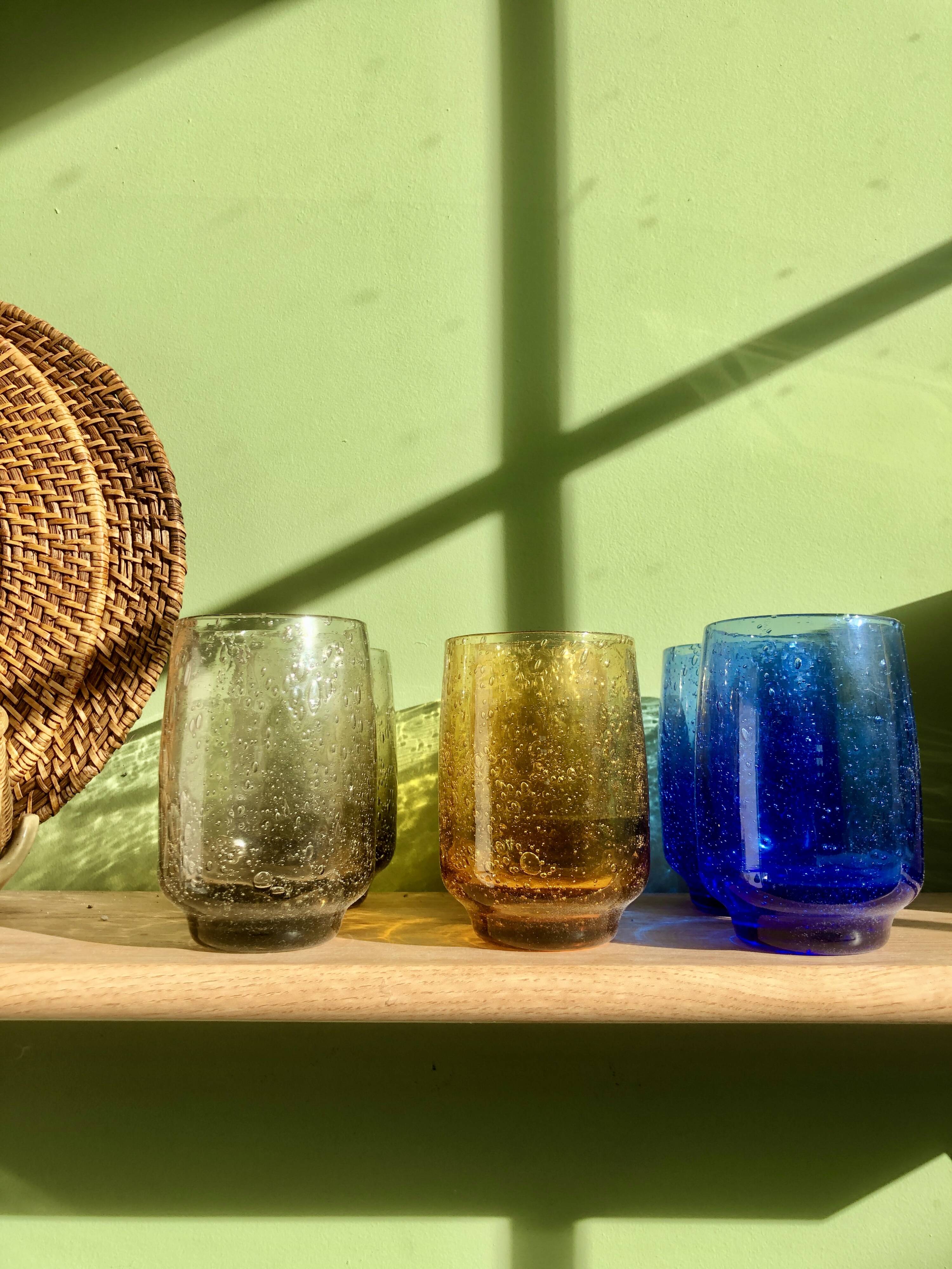 Lot de 6 verres bullés signés Riom