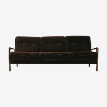 '70s teak sofa with brown velvet covers