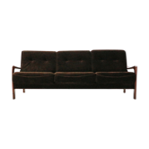 '70s teak sofa with brown velvet covers