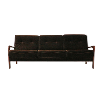 '70s teak sofa with brown velvet covers