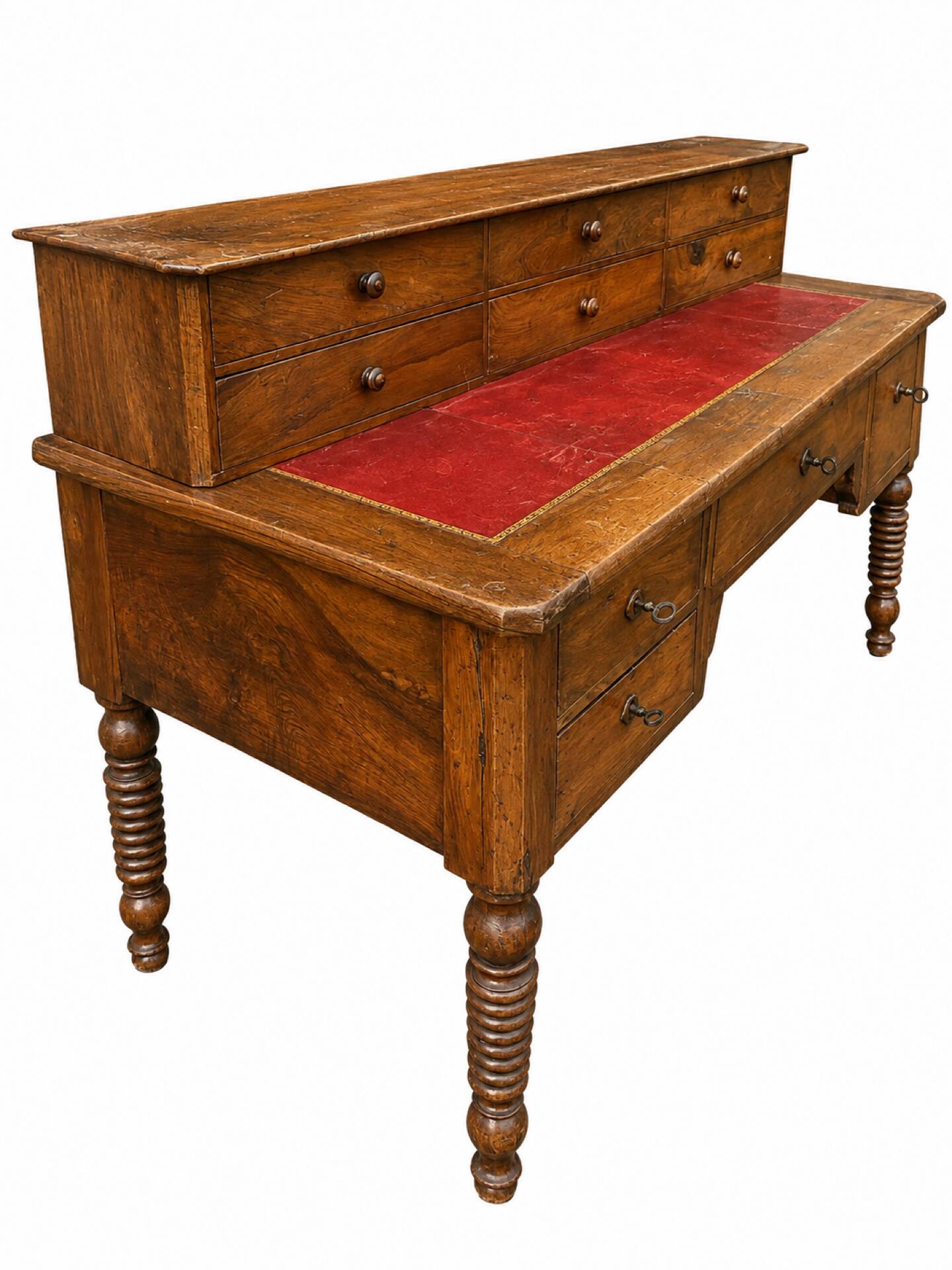Large library desk with display cabinet and secretary with drawers, 19th century French.