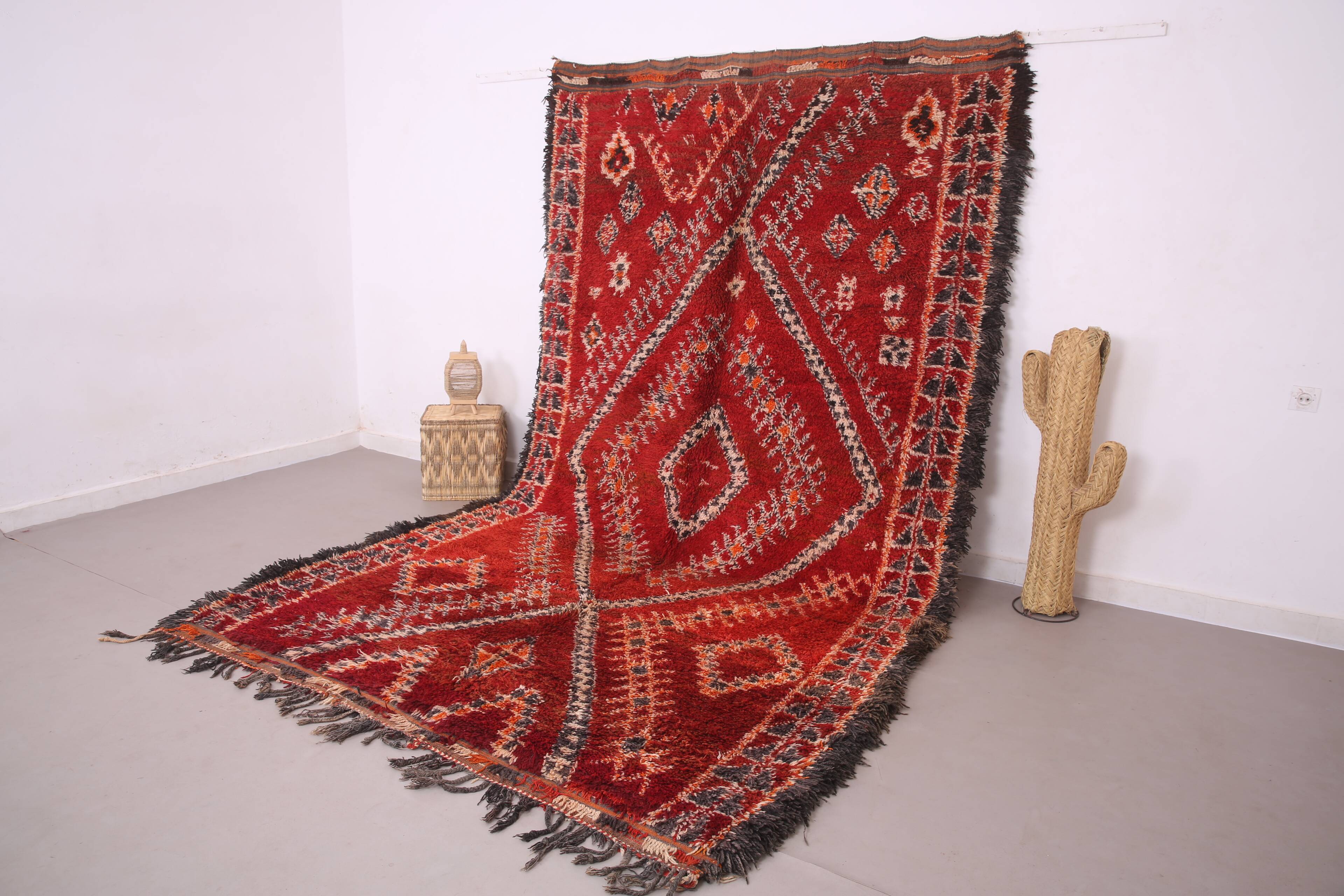 Tapis marocain vintage rouge 220 x 356 cm - Tapis en laine berbère rare - Tapis fait main