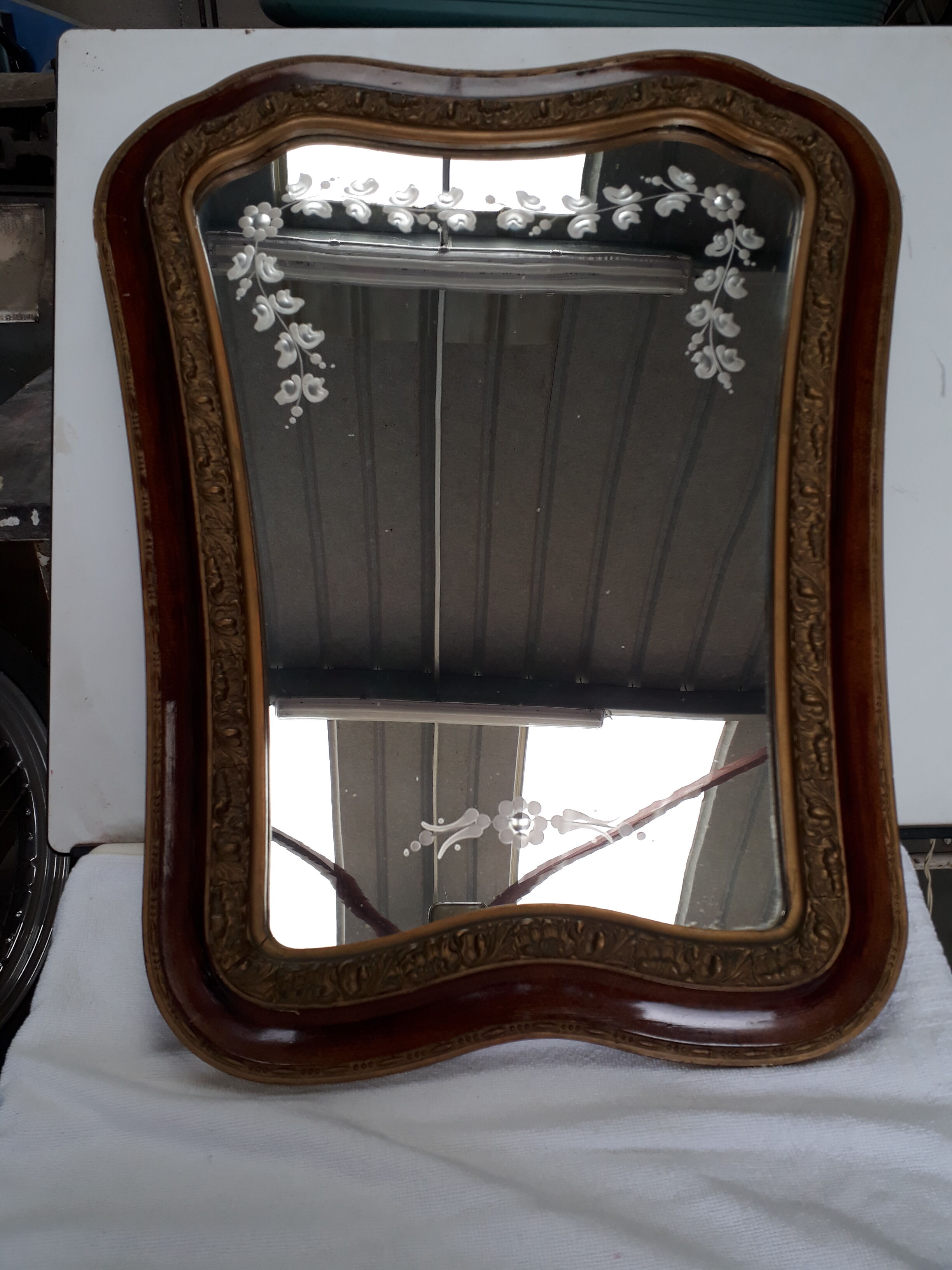 Miroir gravé vintage 1920 - 52x67cm