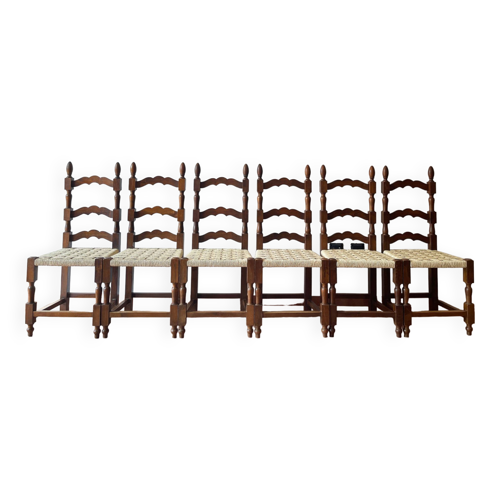 6 chaises italiennes rustiques, restaurées, années 1950