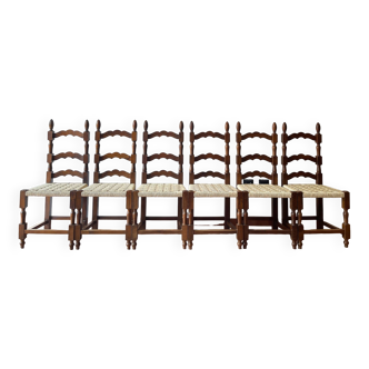 6 chaises italiennes rustiques, restaurées, années 1950