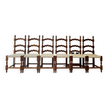 6 chaises italiennes rustiques, restaurées, années 1950