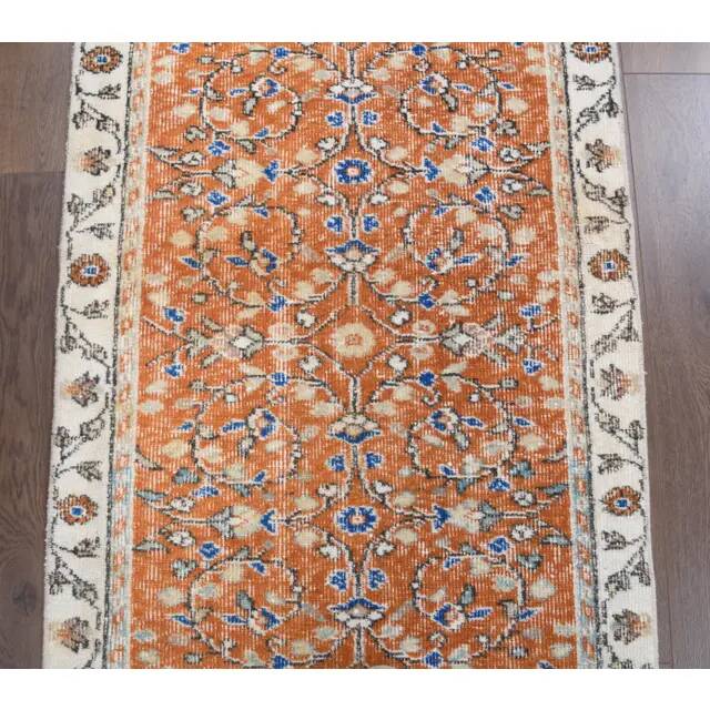 Vintage Turkish Oushak Handmade Wool Cotton Orange Runner 80x318