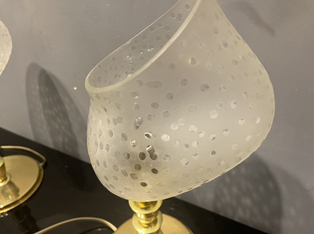 Murano Glass and Brass Table Lamps, 1980s, Set of 2