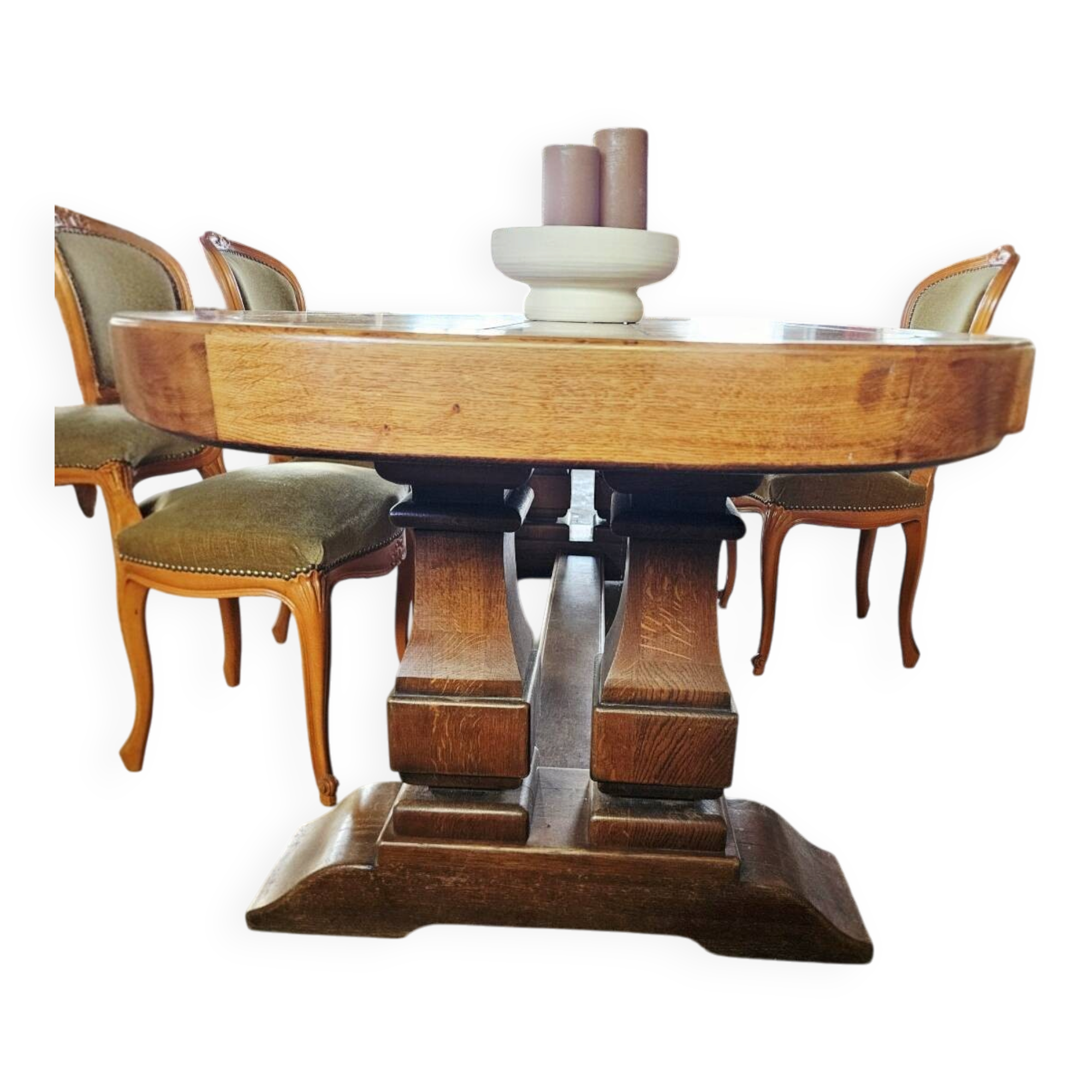 Large antique monastery table in solid oak – exceptional tabletop