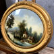 fixed under glass has oval view louis era Philip around 1830 animated lakescape