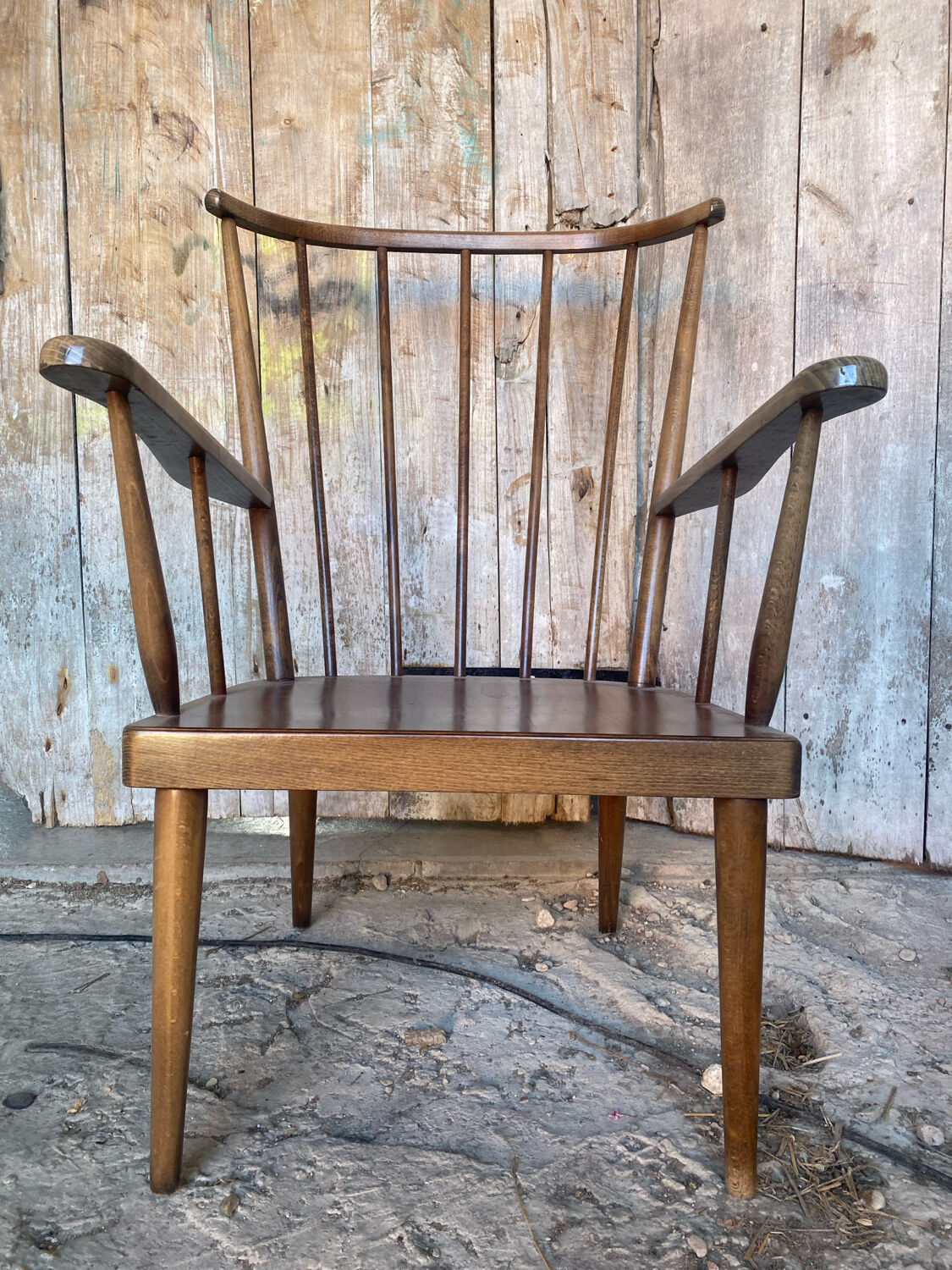 Antique BAUMANN Fan Chair Wood + Vintage Cushions #D877