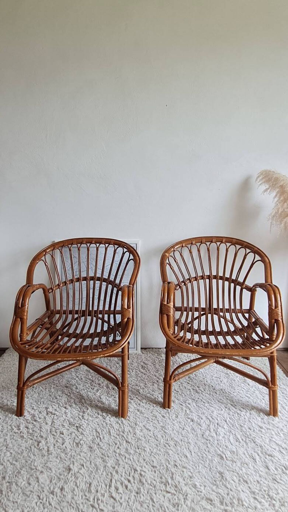 Paire de fauteuils en rotin vintage circa années 70