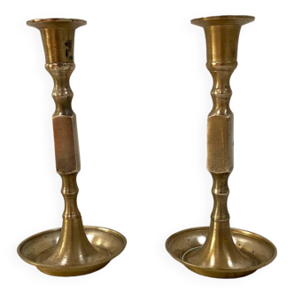 Duo of brass candlesticks