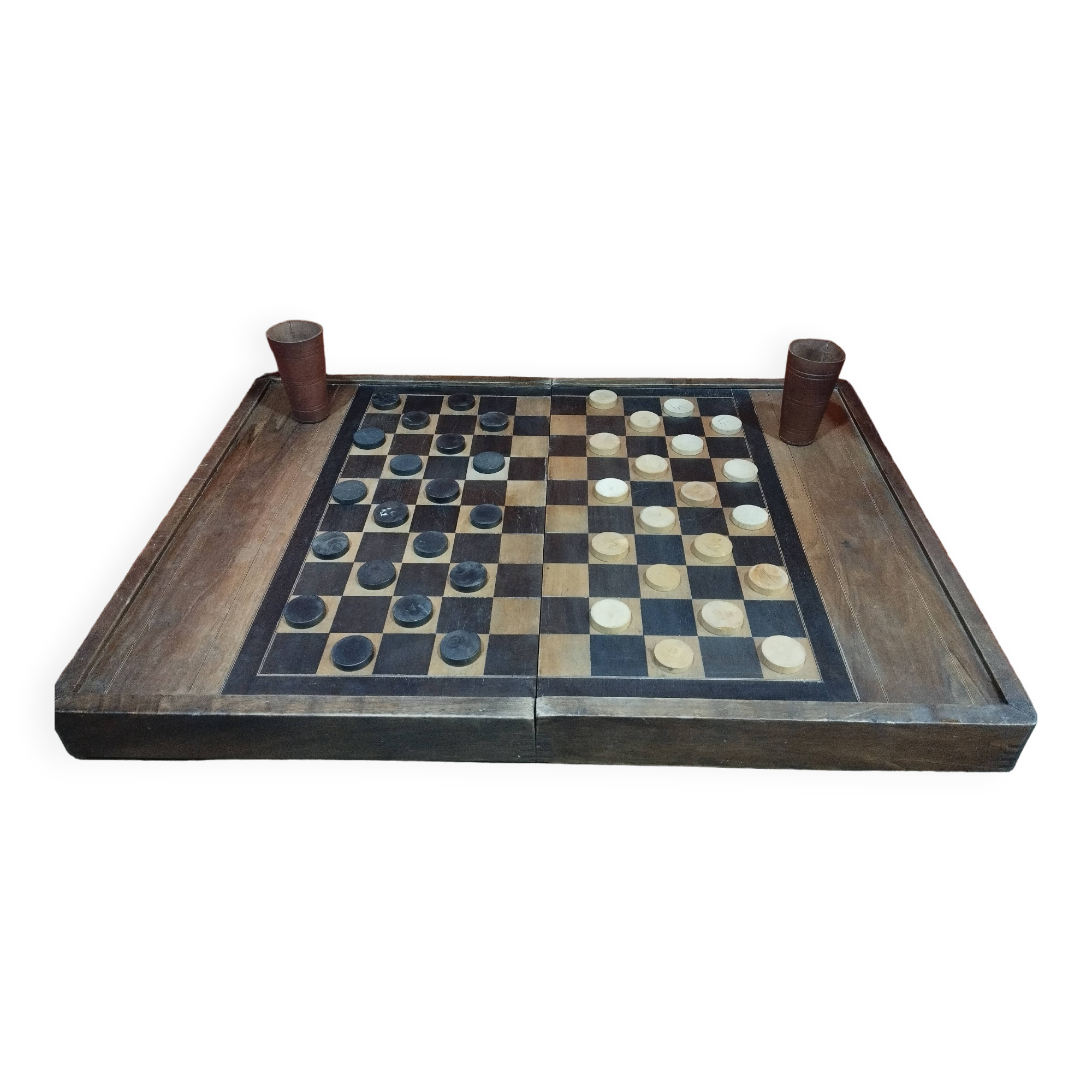 Antique wooden backgammon and checkers game box