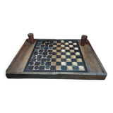 Ancien coffret de jeu de backgammon et de dames en bois