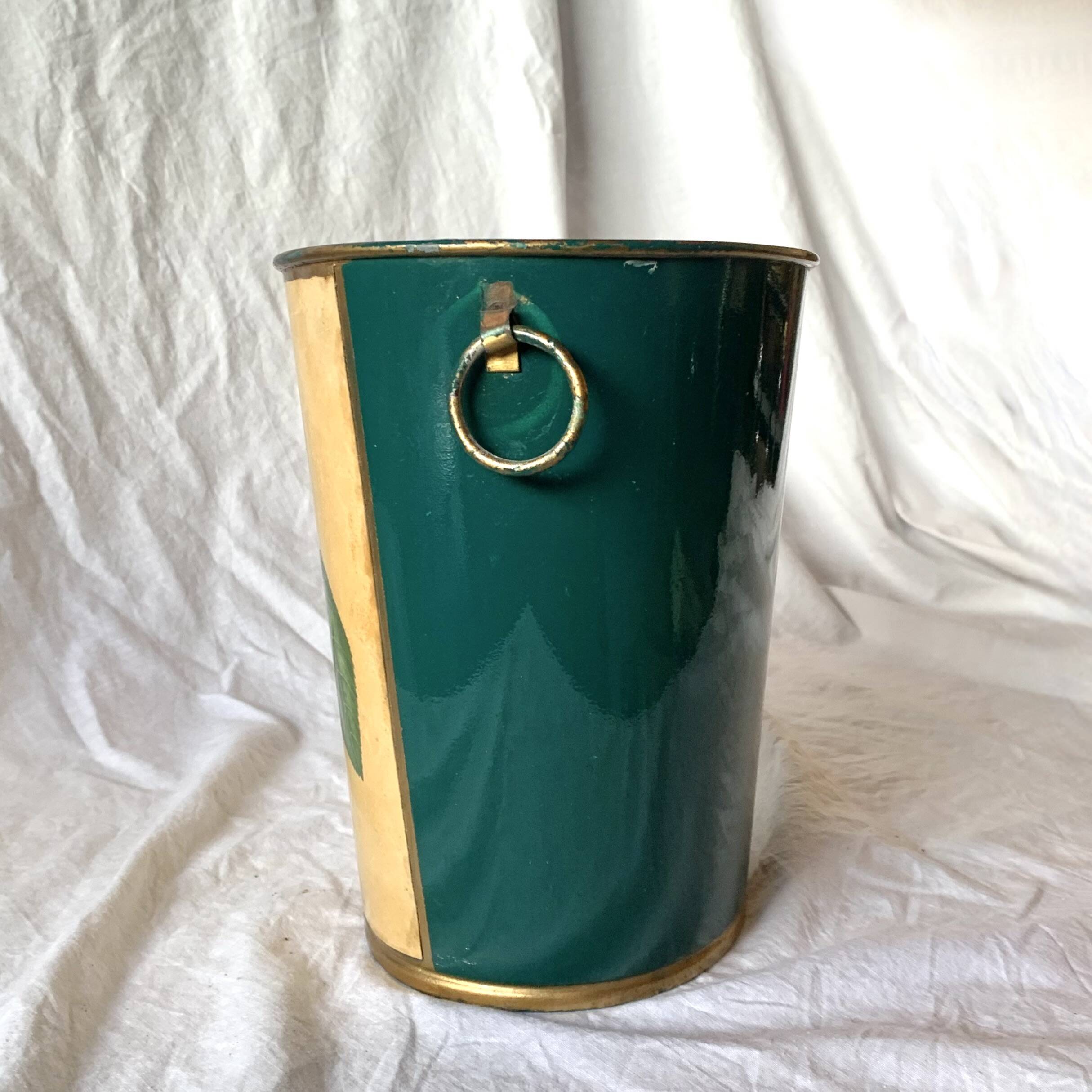 Vintage enamelled sheet metal waste paper basket - peach decor