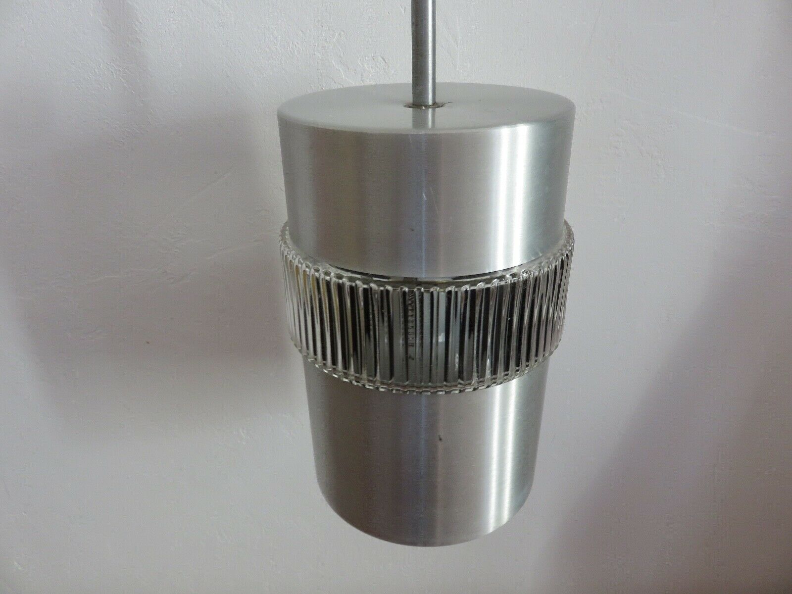 Scandinavian hanging lamp in glass and brushed aluminum 60s 70s