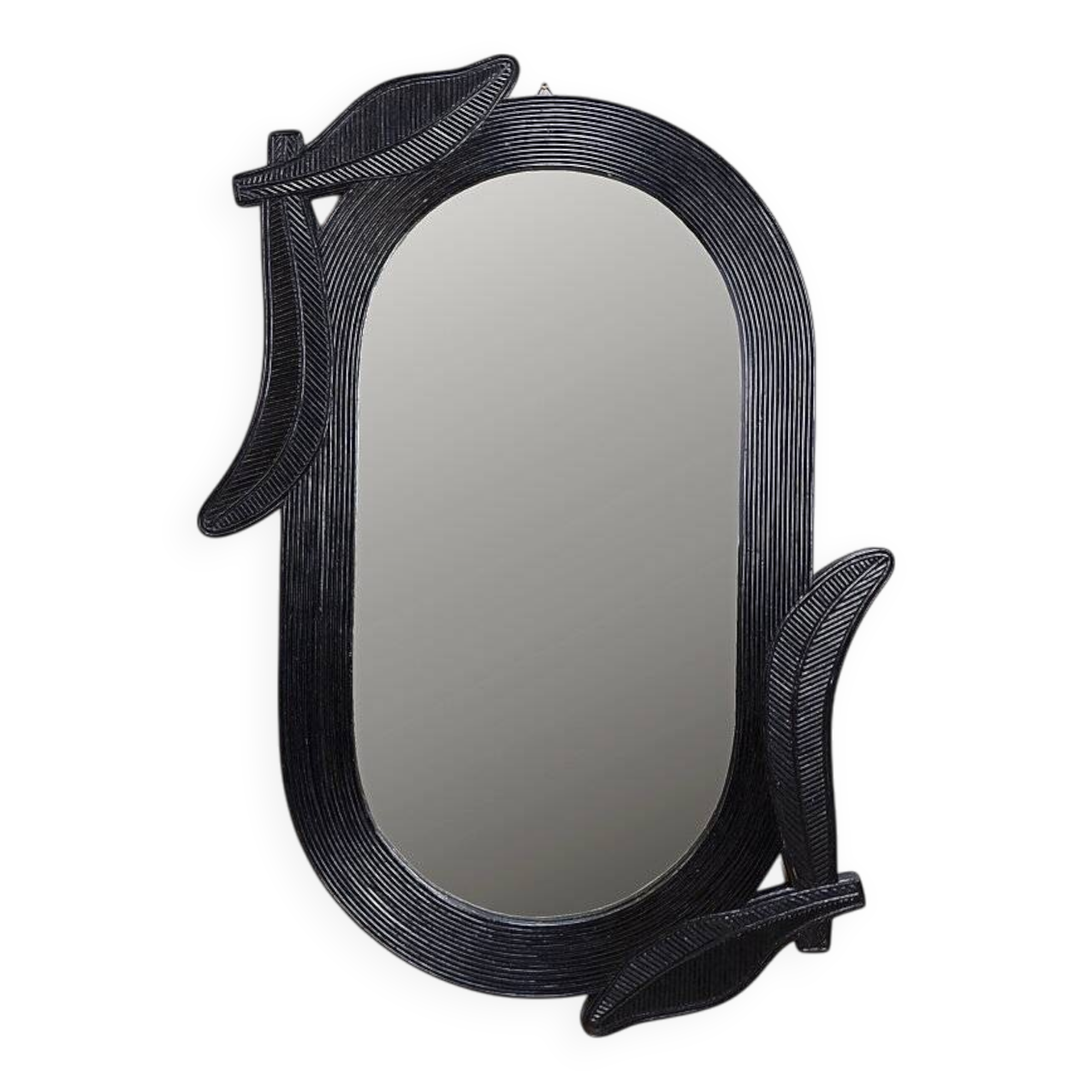 Large Vivai del Sud wall mirror in black lacquered bamboo - 1970s