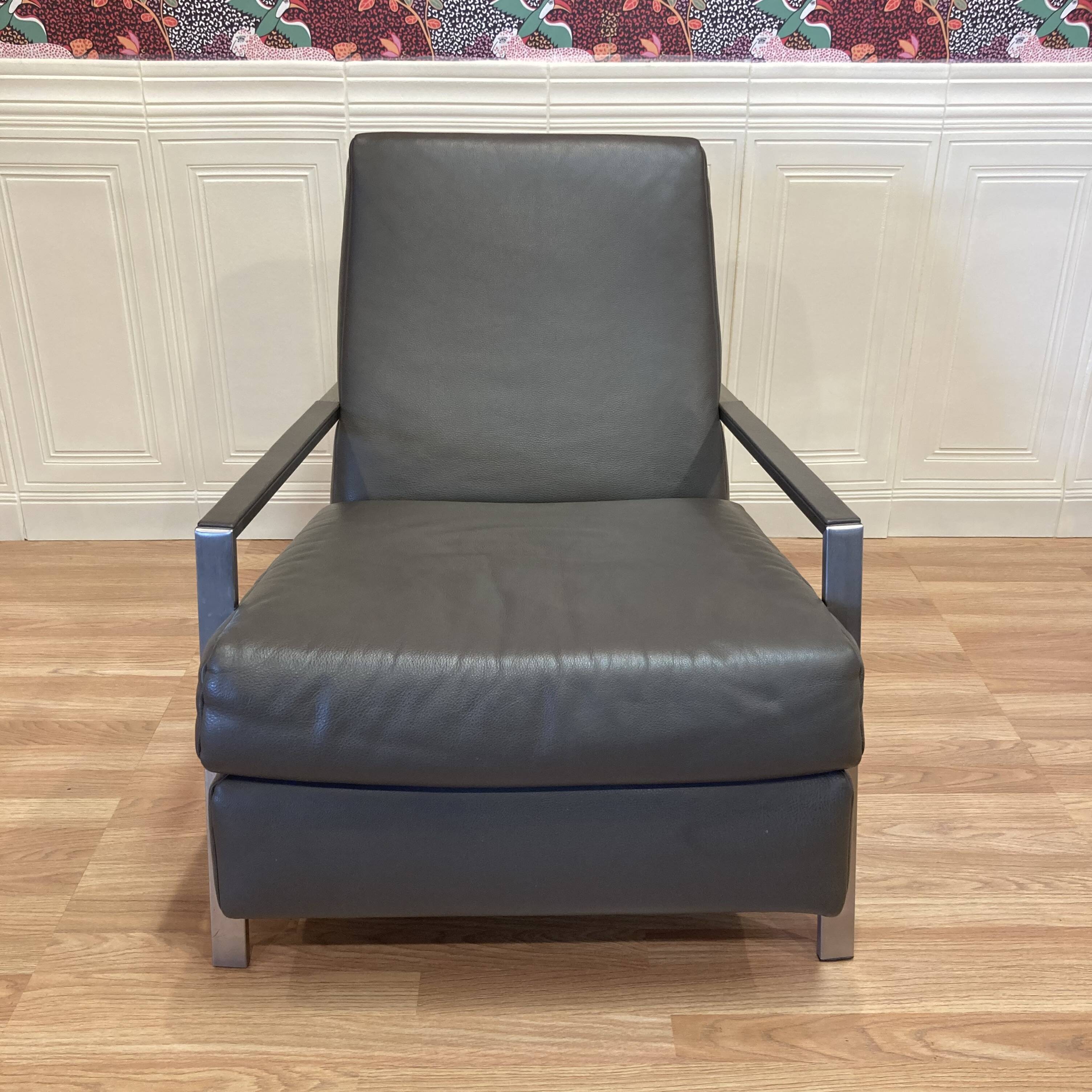 1970s steel and leather designer armchair