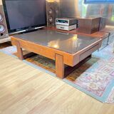 Rosewood coffee table, with black glass top, Brazil 1970