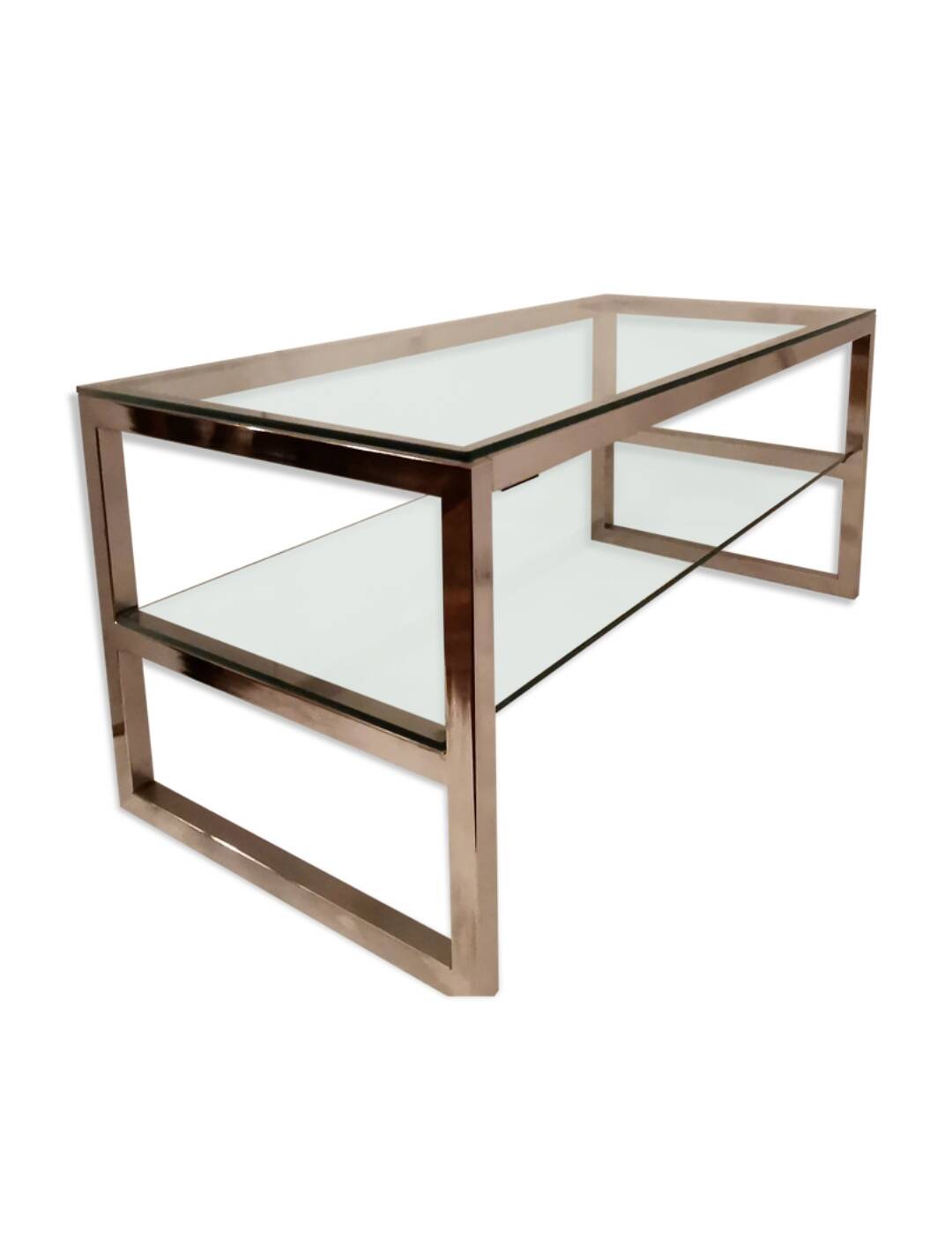 1980s coffee table with a double chrome metal top.