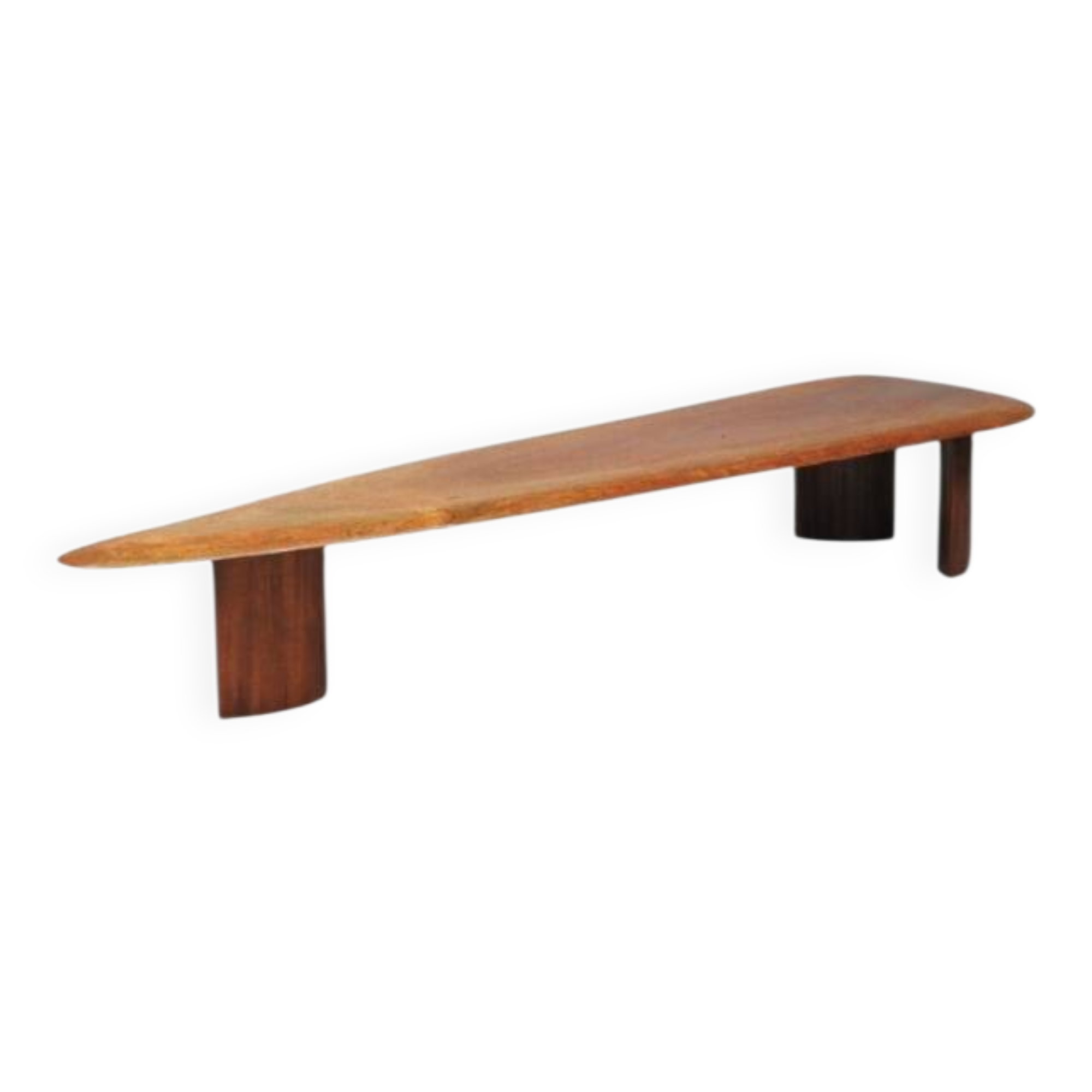Large boomerang coffee table in natural wood, 206 cm