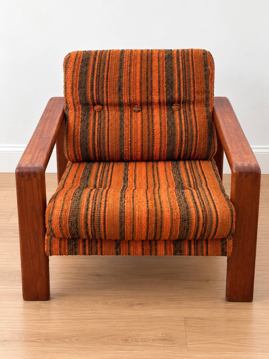Vintage Scandinavian living room from the 1970s in teak and fabric.