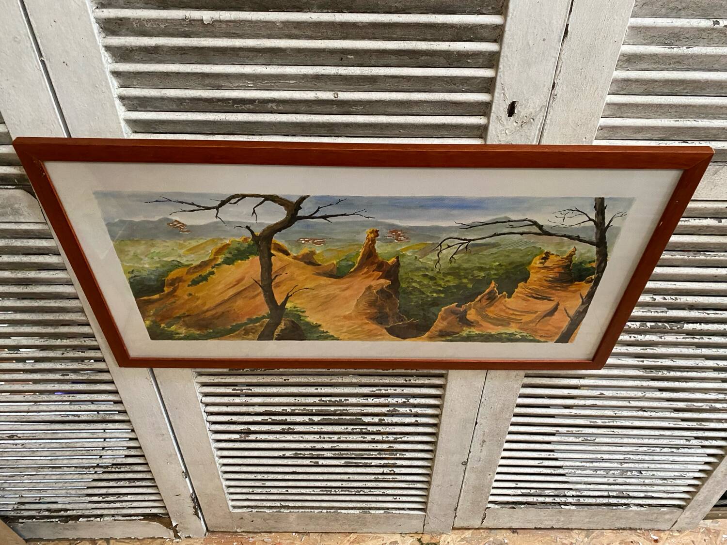 Old painting jean laville st germain roussillon + wooden frame