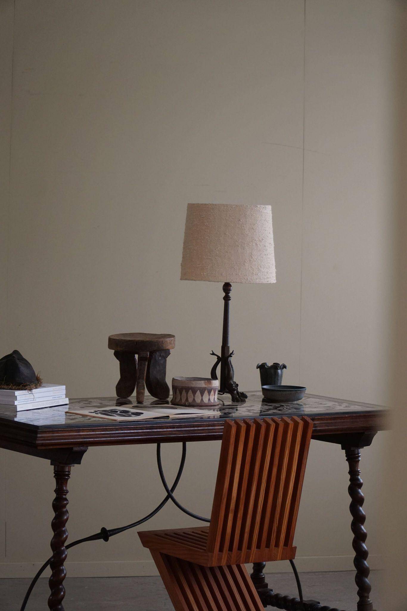 Antique Italian desk table, walnut and marble, Naples, 19th century.