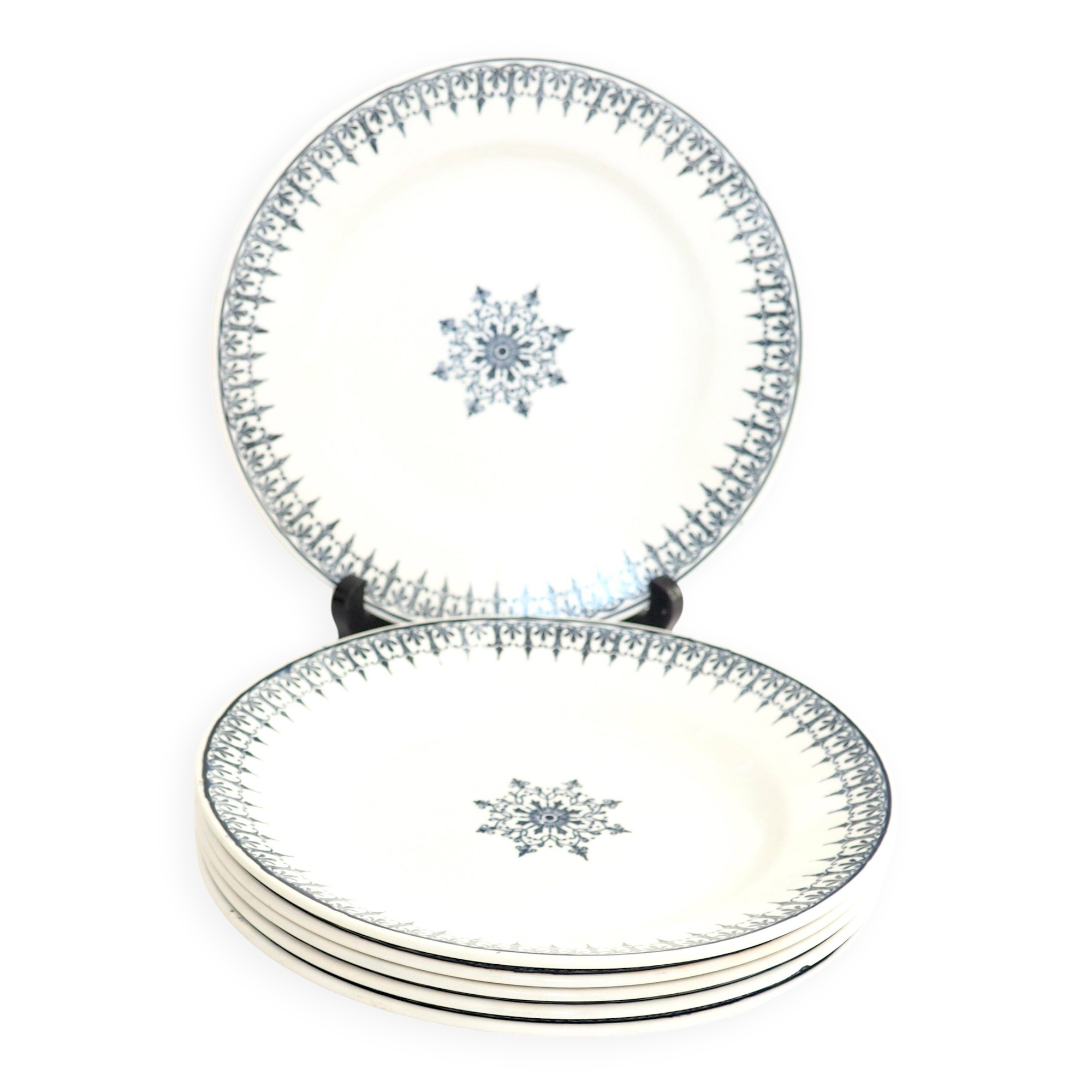 6 assiettes en terre de fer bleue