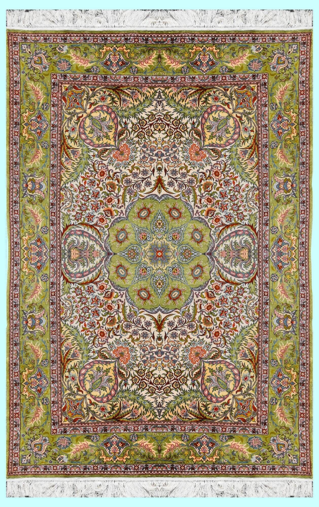 Pure silk Egyptian oriental carpet - : 1.50 X 2.20 meters. Handmade - silk on silk