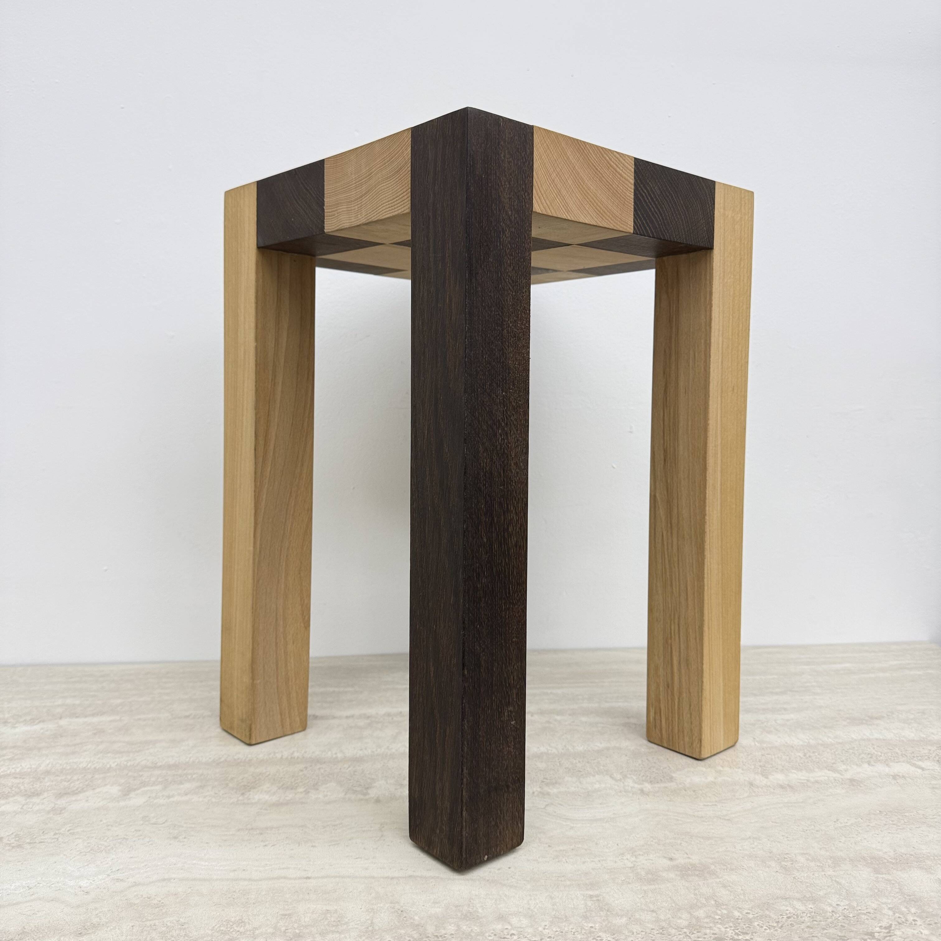 Vintage solid wooden side table chess style , 1970s