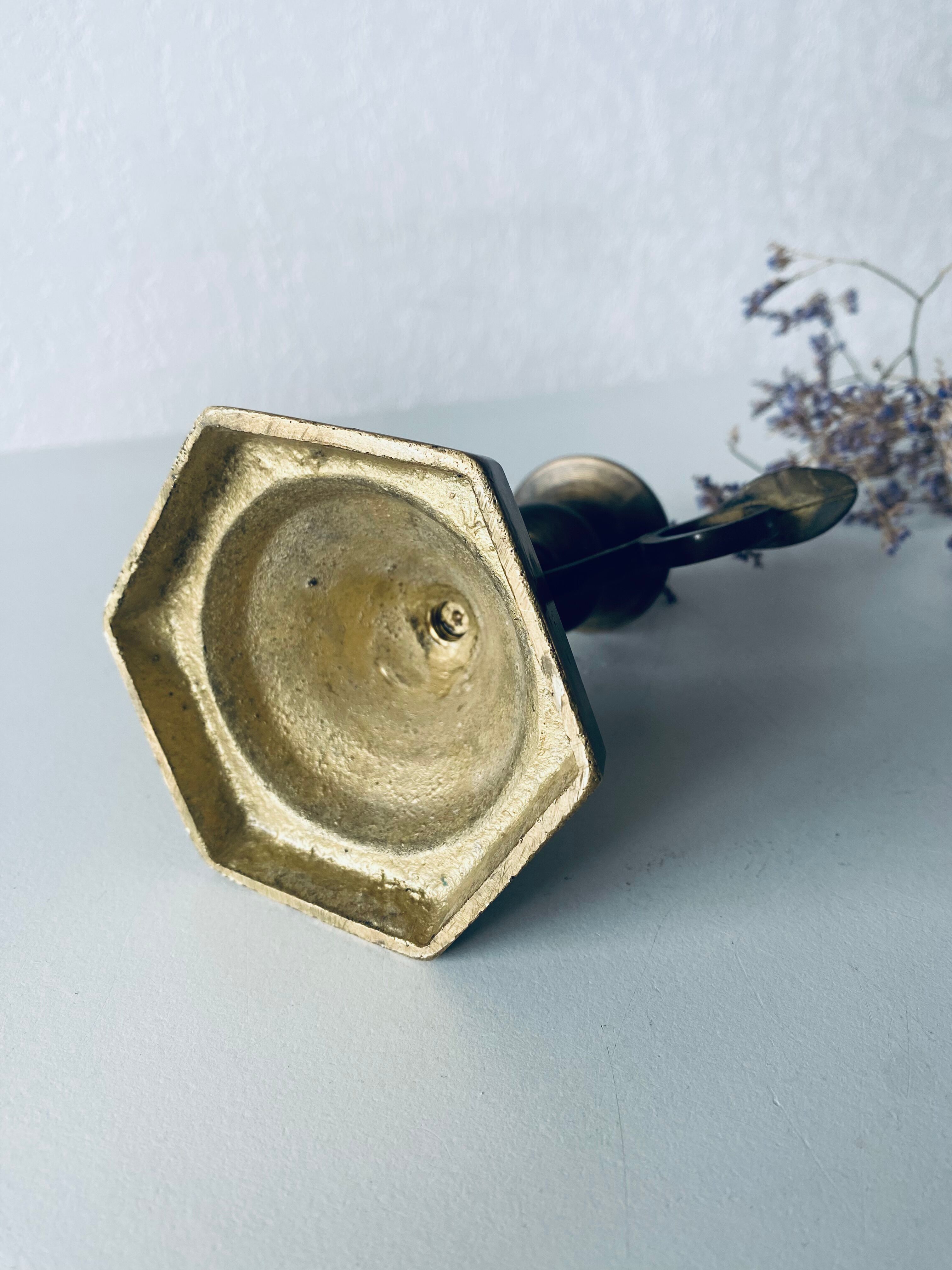 Candle holder with bronze handle
