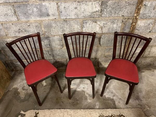 6 Chaises baumann bistrot troquet parisien bois de hêtre et skaÏ rouge - ancien et vintage