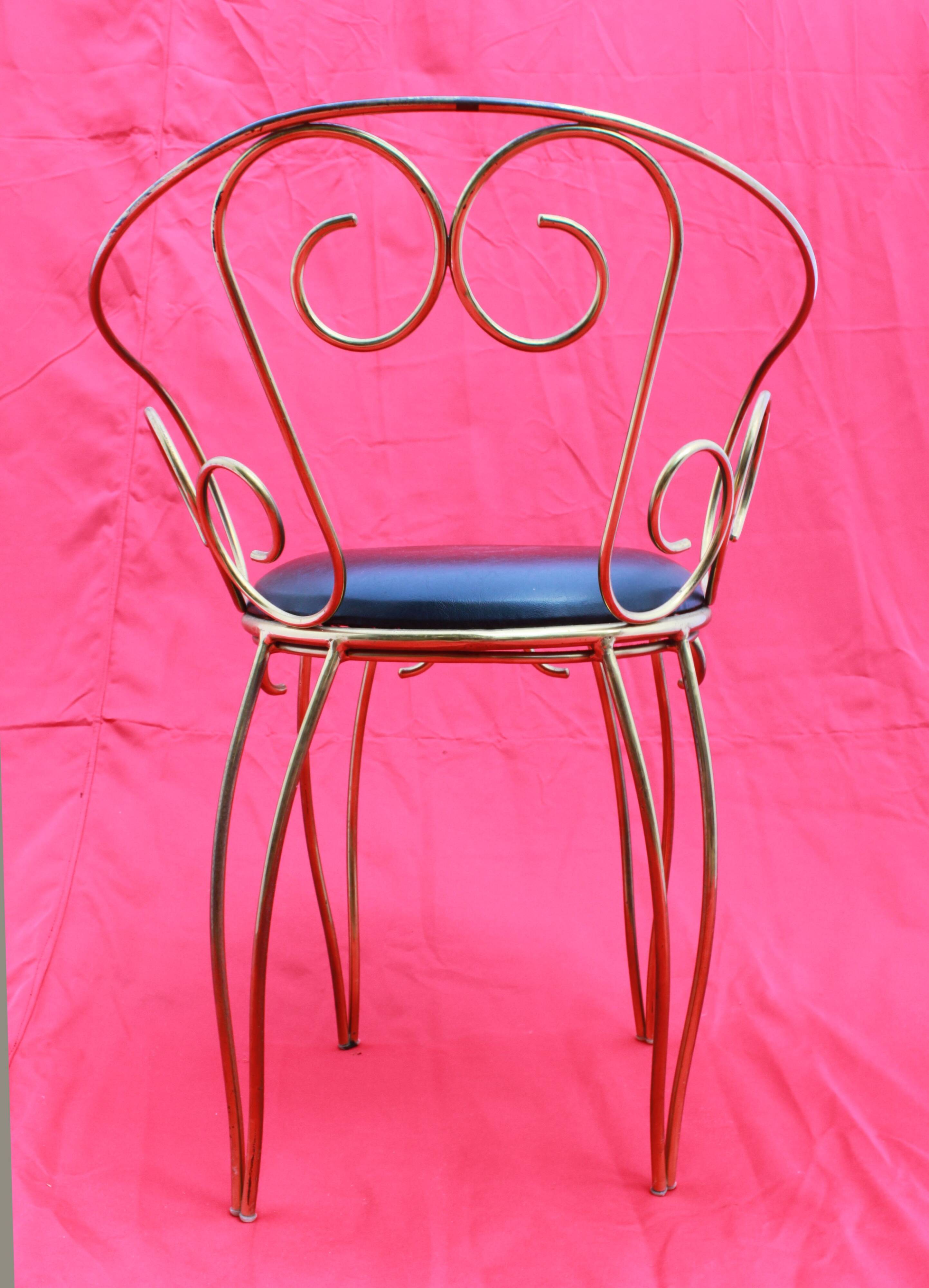 Vintage brass scroll armchair, 1960s.