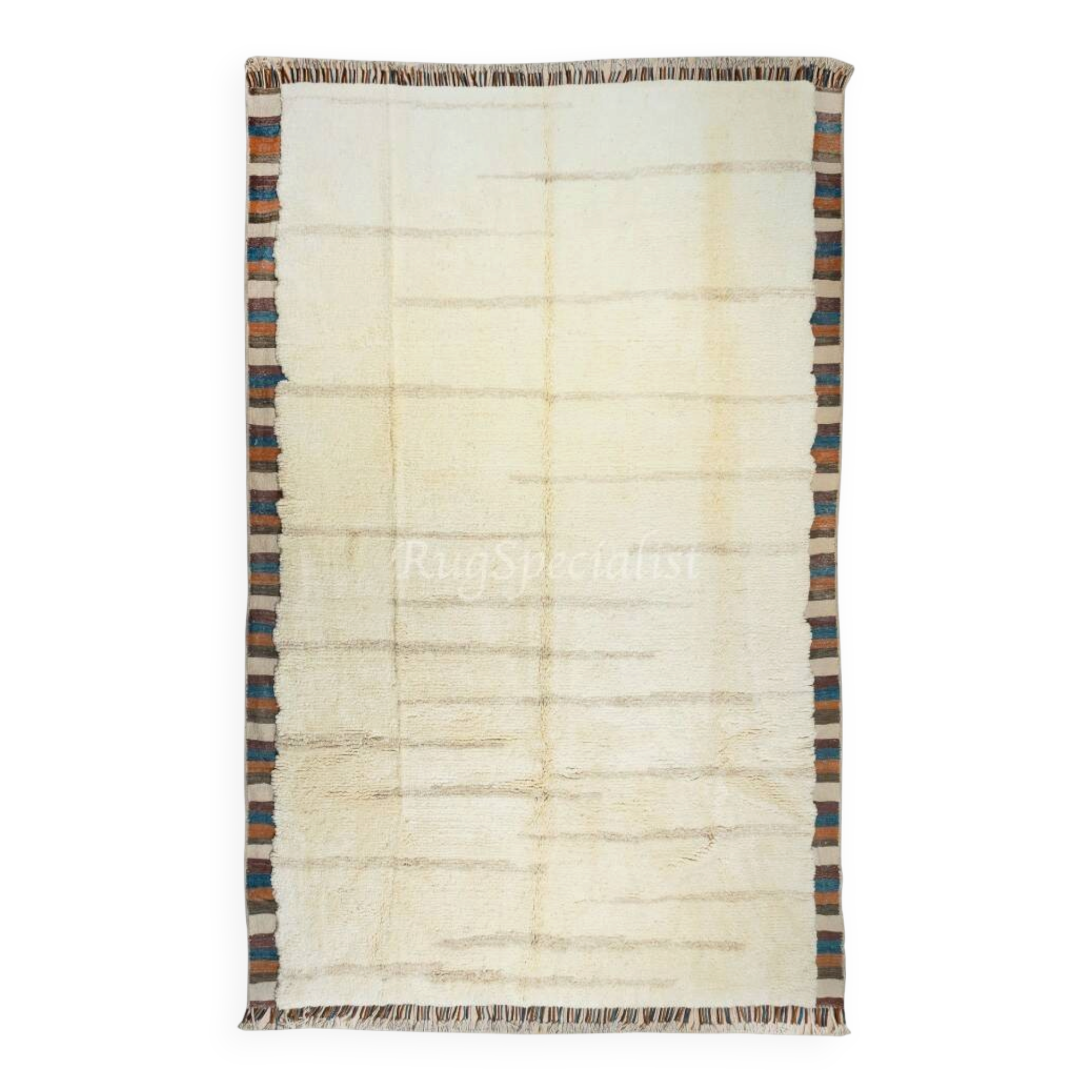 Modern Turkish Tulu Rug with Colorful Border. 100% Wool Custom Options Available