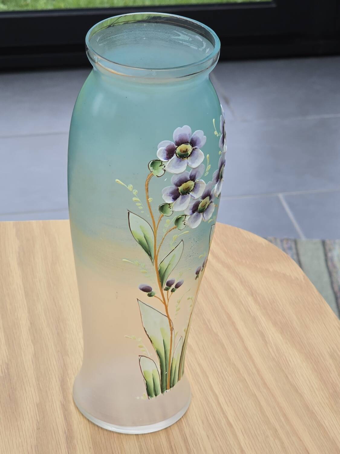 Glass vase with enamel flowers circa 1900