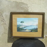 View of the Bay of Naples with Vesuvius erupting