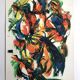 Composition abstraite orange et verte, gouache sur papier, 1989
