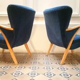 Pair of chairs Scandinavian wing stripes cocktail years 50 Blue