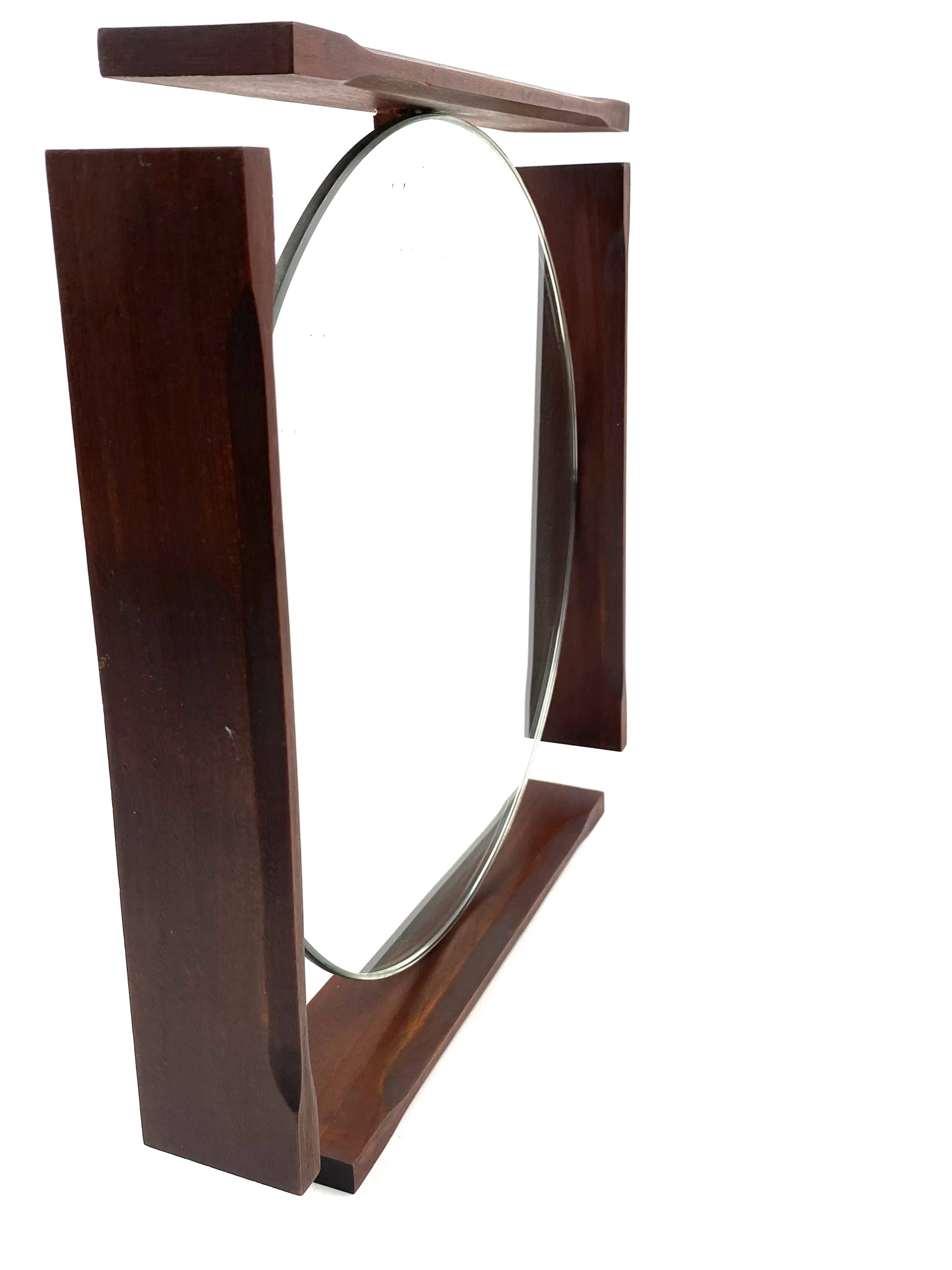 Mid-century teak table / wall mirror / vanity, Italy 1960s