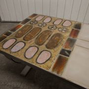 Ceramic coffee table and brushed steel Roche Bobois design Gregorieff 70s, 108x47cm
