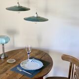 Duo of hanging lamp bistro sheet enamelled sheet metal